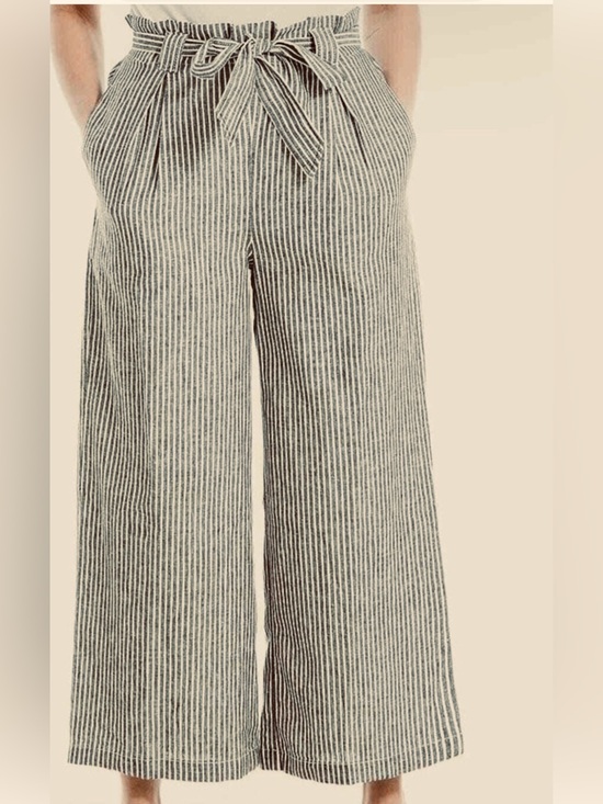 Max Studio Pants - Max Studio Charcoal & White Striped Linen Cropped Pants Sz Lg